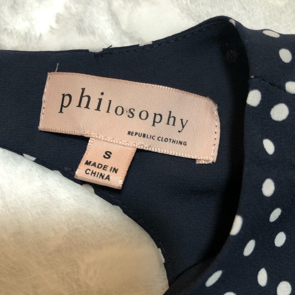 ****DONATED****Philosophy Navy Blue White Polka Dot Blouse - Picture 3 of 6